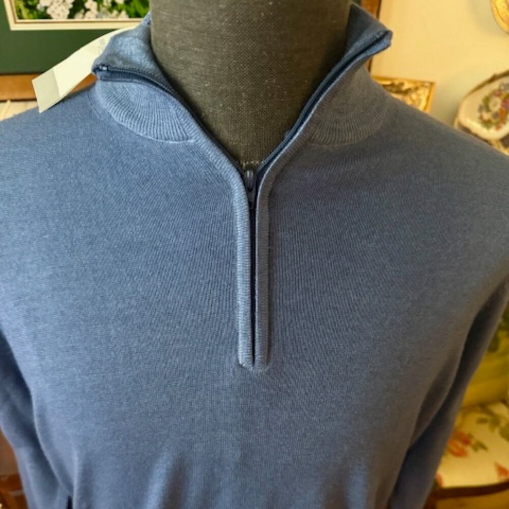Van Laack of Germany, NWT, Men's 100% Wool, 1/4 Zip Sweater, Sky Blue Sz 50 (M)